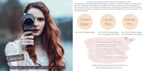 Licht&Moment Hochzeit und EventVideografie Angebot